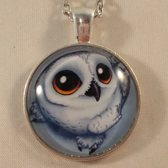 Kristy's Jewels Jewelry - Silver Mystical Snowy Owl Bird Anime Cabochon Pendant Chain Necklace Unisex Gift